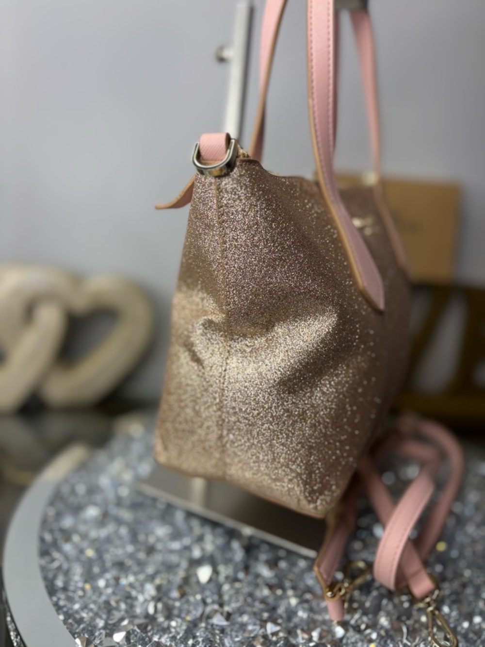 kate spade Rose Gold Glitter Shoulder Bag with Pink Trim - Picture 6 of 12